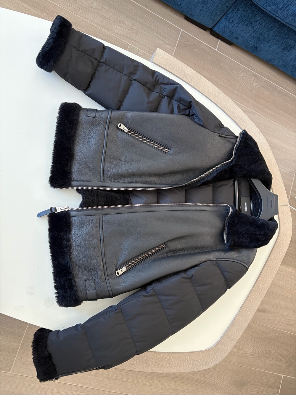 Mackage Black Mixed-Material Jacket with faux Shearling Trim